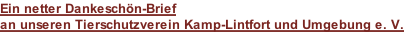 Ein netter Dankeschön-Brief an unseren Tierschutzverein Kamp-Lintfort und Umgebung e. V.
